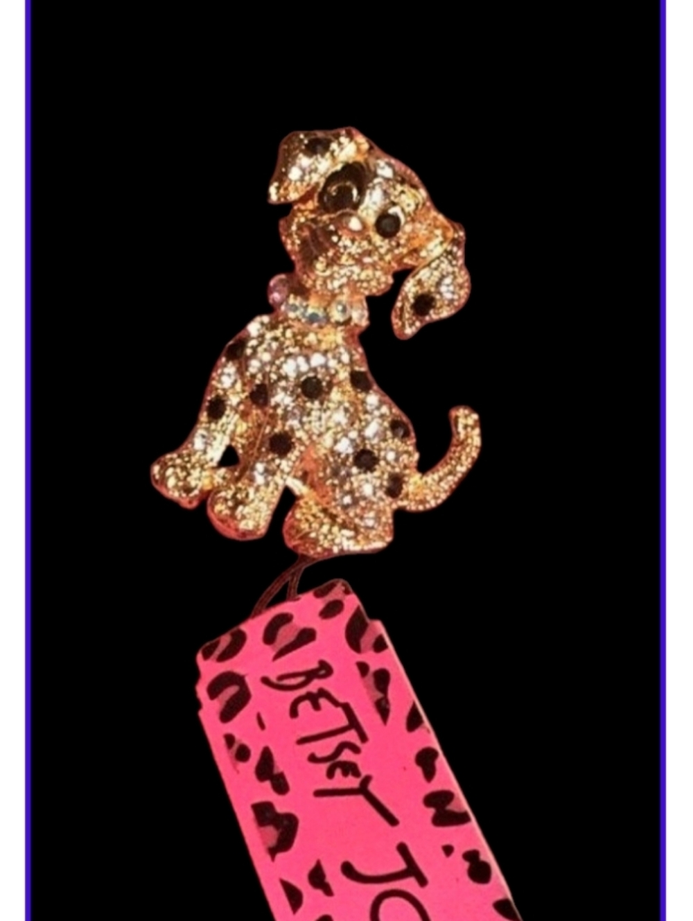 Gold and Black Crystal Dog Brooch sparkly rhinestones